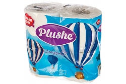 Туалетная Бумага PLUSHE Light, 4 рулона, 2 слоя, 15метров, белая/пастель,12 в упаковке (Белый)