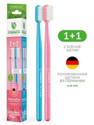 Зубная щетка для взрослых SYNERGETIC Eco dental care, medium, 2 шт. (розовая, голубая) (12шт/кор)