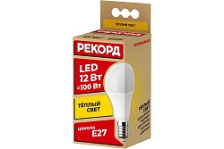 РЕКОРД Светодиодная лампа LED A60 12W E27 3000K 10/100