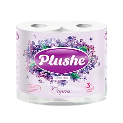 Туалетная Бумага Plushe Deluxe Light 'Сирень", 4 рулона*15 м, 3 слоя, белый,фиолетовый, ароматизация