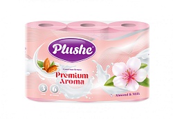 Туалетная Бумага Plushe Premium Aroma 'Almond & Milk", 3слоя, 6 рулонов*15 м, розовая, ароматизирова