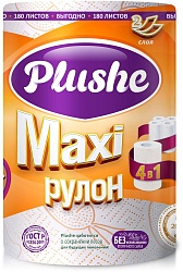 Полотенце Бумажное Plushe Maxi 40метров,1 рулон, 2 слоя, белый, цветное тиснение